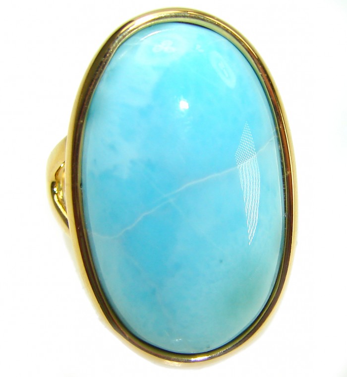 Precious authentic Larimar 18K Gold over .925 Sterling Silver handmade ring size 7 - photo 2