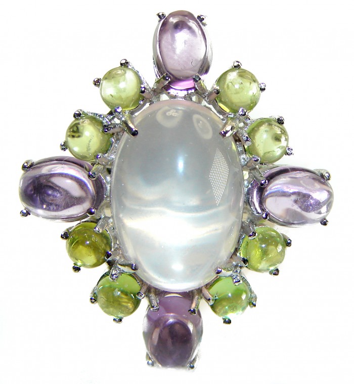 Victoria - Authentic 9.5 carat Brazilian Rose Quartz Peridot .925 Sterling Silver incredible Ring size 7 1/2 - photo 2