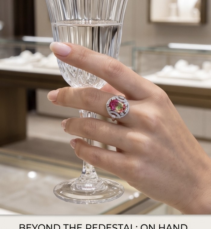 Carolyn 6.8 carat Brazilian Tourmaline .925 Sterling Silver Perfectly handcrafted Ring s. 8 1/4 - Worn on hand: Carolyn 6.8 carat Brazilian Tourmaline ring in sterling silver