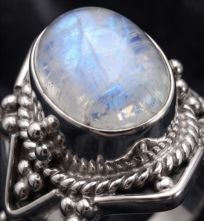 Top quality Rainbow Moonstone Silver handmade ring s. 7 1/2 - photo 3