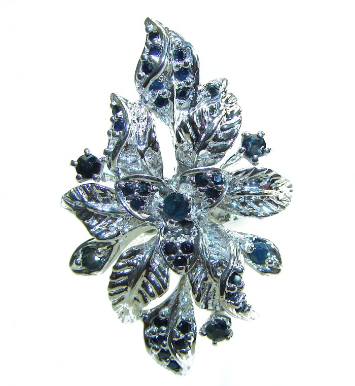 Floral design authentic Sapphire .925 Silver handcrafted Statement Ring s. 7 3/4 - photo 2