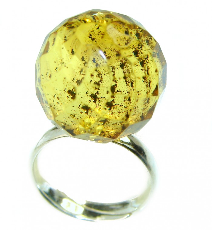 Modern Concept Natural faceted Baltic Amber .925 Sterling Silver ring s. 8 adjustable - photo 1