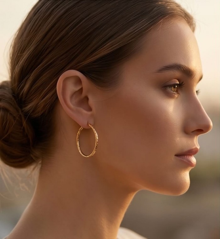 Allure Golden tone handcrafted Stylish midium size Hoop earrings - photo 1