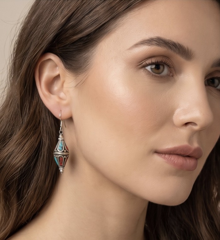 Solid Turquoise Coral Silver earrings - photo 1