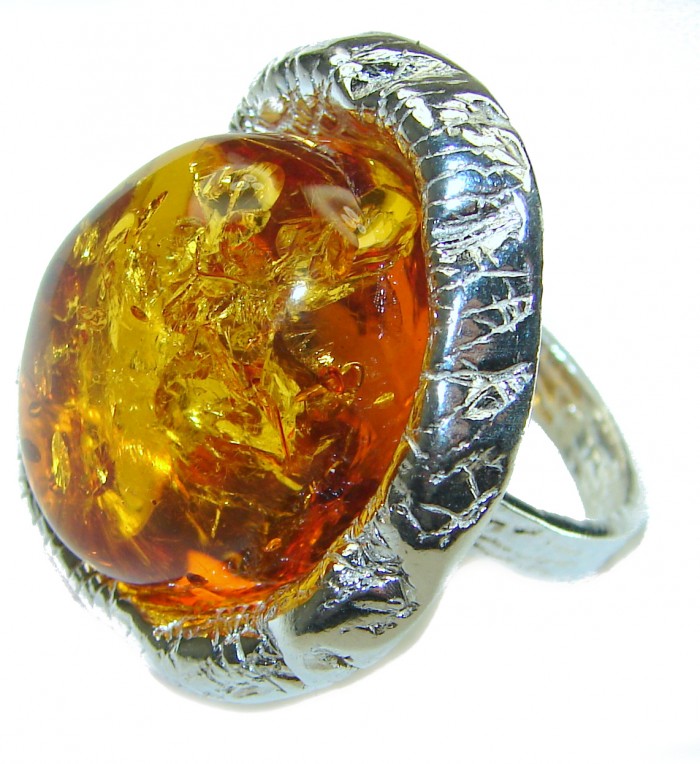 Special Product! Golden Drop authentic Baltic Amber .925 Sterling Silver handmade ring size 7 - photo 1