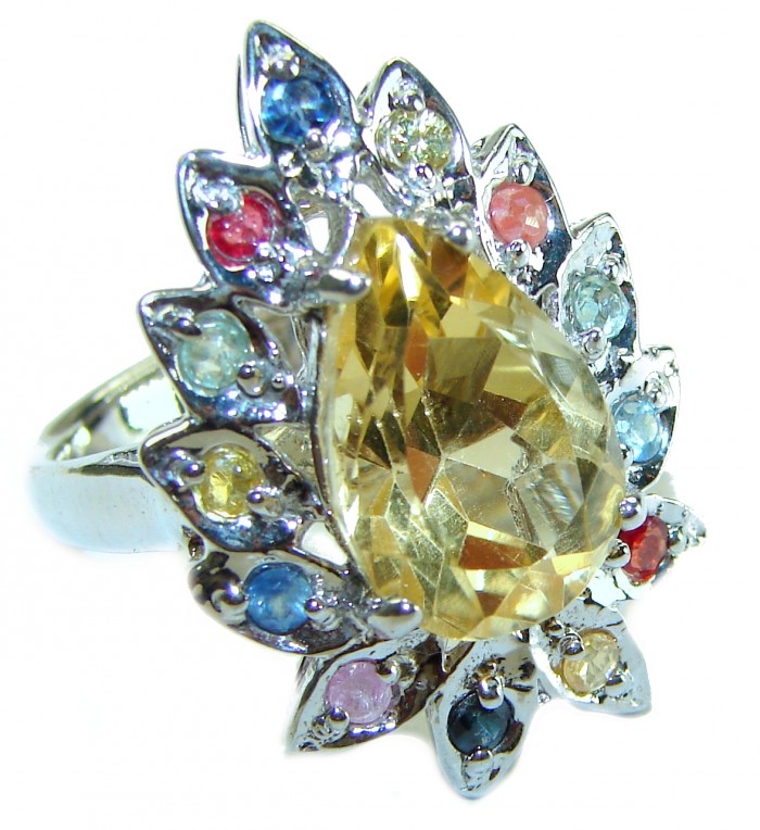 Golden Aura 18.5 carat Authentic Citrine from Madagascar .925 Sterling Silver handcrafted Statement ring size 7 - photo 3