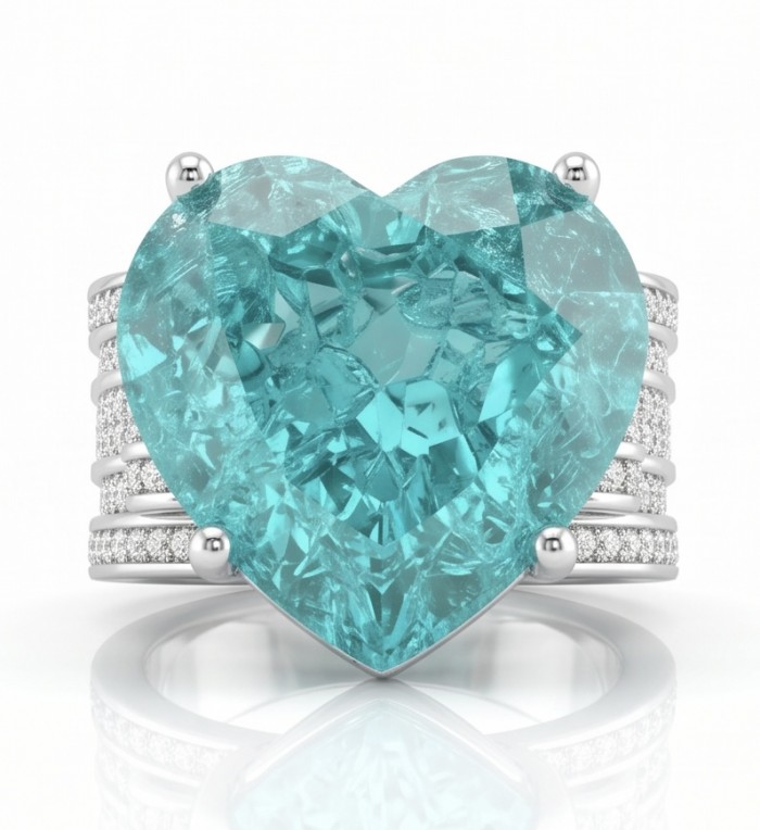 Titanic Memories - Heart 18.8 carat Green Topaz handcrafted Solid Statement Ring size 7 - photo 4