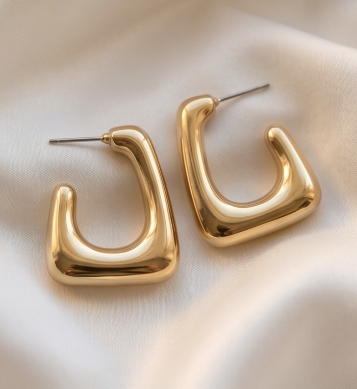 Golden handmade modern design Earrings - photo 4