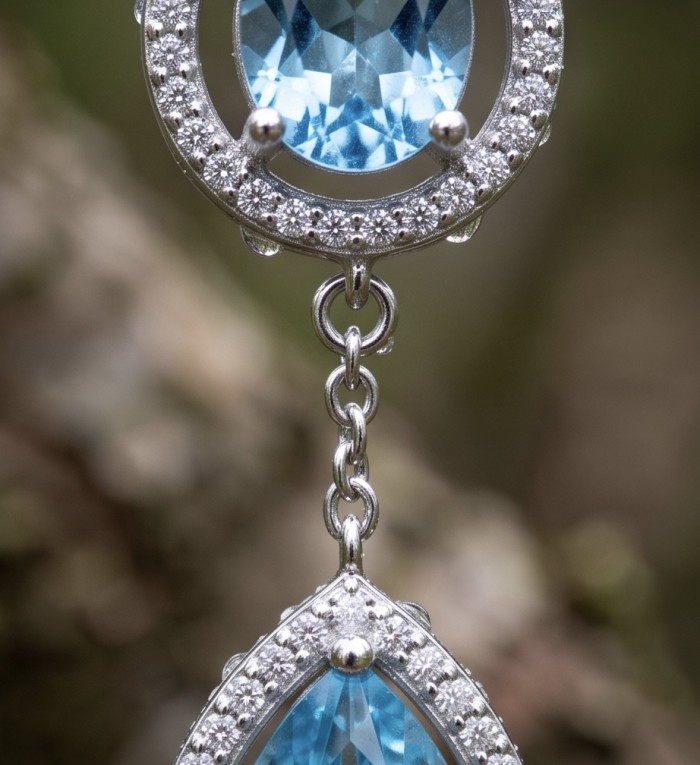 Endless Beauty 6.5 carat Swiss Blue Topaz .925 Sterling Silver Handcrafted necklace - Close-up of Swiss Blue Topaz 6.5 carat pendant in sterling silver.