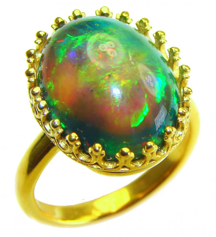 A COSMIC POWER Genuine 12.2 carat Black Opal 18K Gold over .925 Sterling Silver handmade Ring size 8 - photo 6