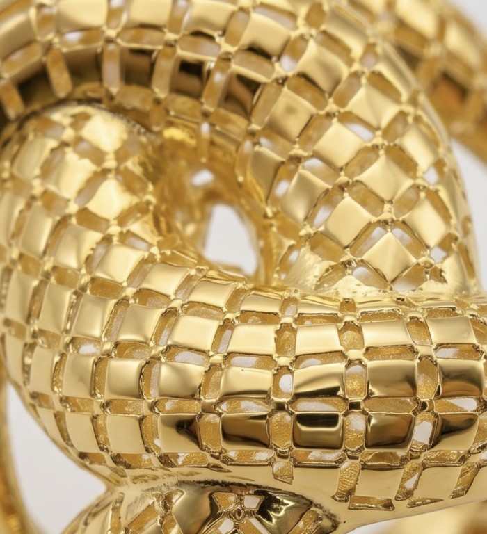 Dubai Style - Golden knot - .925 Sterling Silver dipped in 22K Gold handmade Large ring size 8 - Close-up of golden knot texture on jewelry piece
