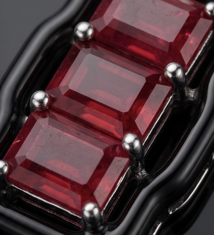 Art Deco - Bella Rosa Genuine 5.8 carat Ruby .925 Sterling Silver dipped in rhodium Statement brilliantly handcrafted Pendant - Close-up of Art Deco Bella Rosa Ruby set in .925 Sterling Silver