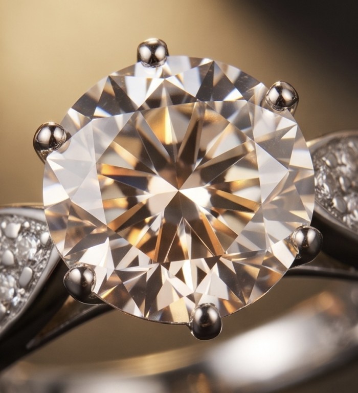 Perfection Round cut 3.2 carat White Topaz rhodium over .925 Silver handcrafted Cocktail Ring s. 7 1/4 - Close-up of a round 3.2 carat white topaz ring in rhodium setting