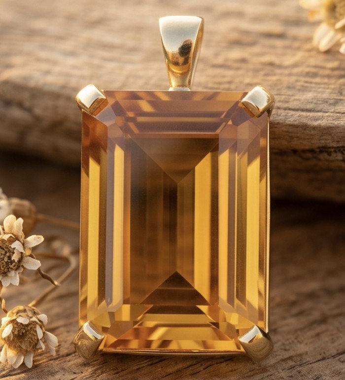 Baquette cut 32.4 carat Lemon Quartz 18K Gold over .925 Sterling Silver handcrafted pendant - photo 4