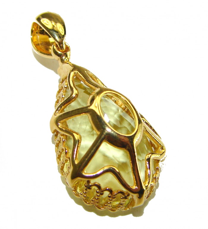 Emerald cut 12.3 carat Lemon Quartz 14K Gold over .925 Sterling Silver handcrafted pendant - photo 1