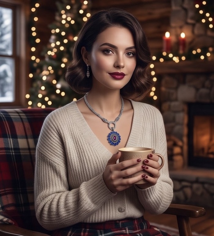 Luxurious 21.5 carat natural Mozambique Ruby .925 Sterling Silver .925 Sterling Silver Statement Necklace - Elegant necklace with Mozambique ruby, worn by model in cozy setting.