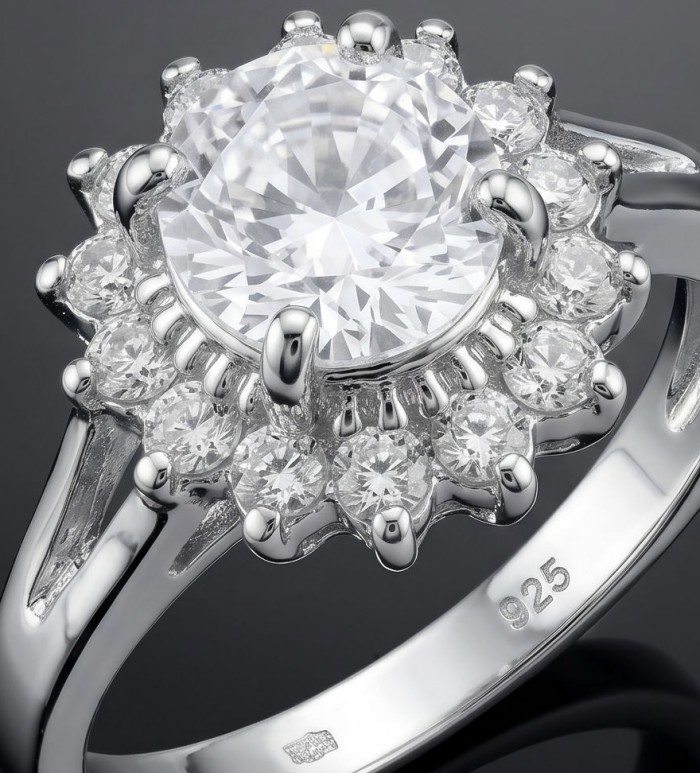 Aphrodite - 4.8 carat White Topaz Silver handcrafted Soild ring size 8 - Close-up of Aphrodite ring with 4.8 carat white topaz and silver setting.