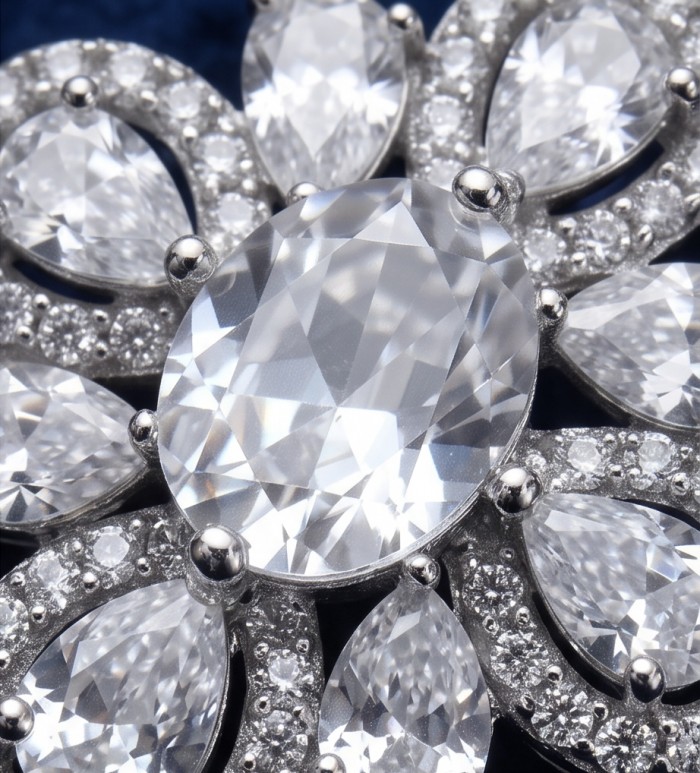 Allure Natural 38.2 carat Moissanite .925 Sterling Silver handcrafted Spectacular earrings - Close-up of Allure Natural 38.2 carat White Topaz in .925 Sterling Silver.