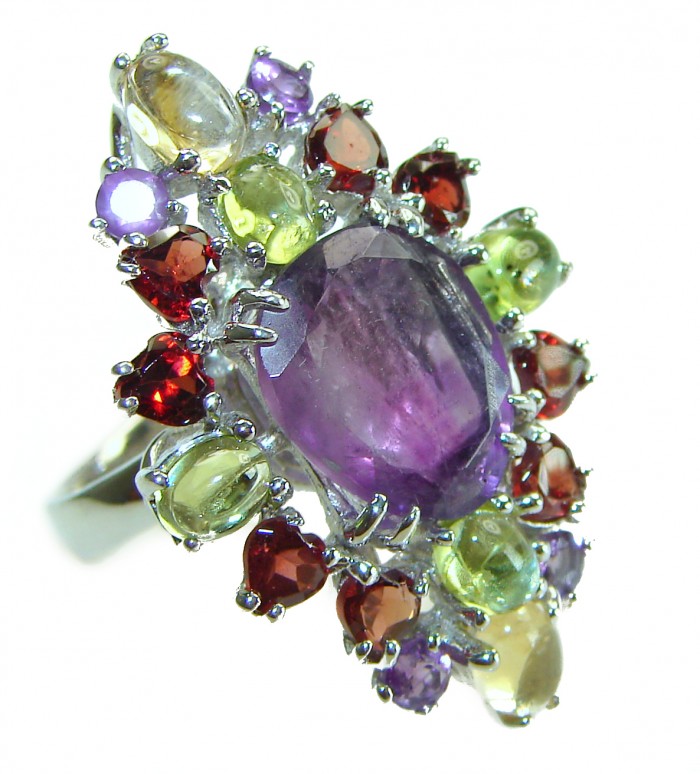 Fnacy design 20.8 carat Amethyst .925 Sterling Silver Handcrafted Ring size 6 1/2 - photo 3