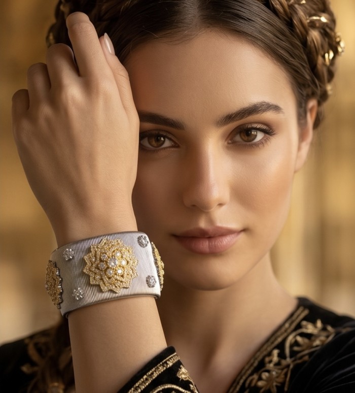 Dolce Vita - Precious Natural 9.5 carat White Topaz 2 tones .925 Sterling Silver handcrafted bracelet - Worn on hand, Dolce Vita bracelet with 9.5 carat white topaz detail.