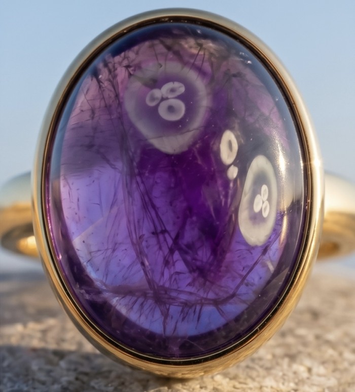 Peace 15.5 carat natural Amethyst 18K Gold over .925 Sterling Silver Handcrafted Ring size 8 adjustable - photo 2