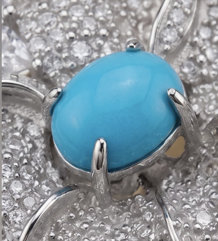 Pacifica - 3.4 carat Sleeping Beauty Turquoise .925 Sterling Silver handmade Statement Ring size 8 - Close-up of Sleeping Beauty Turquoise set in sterling silver.