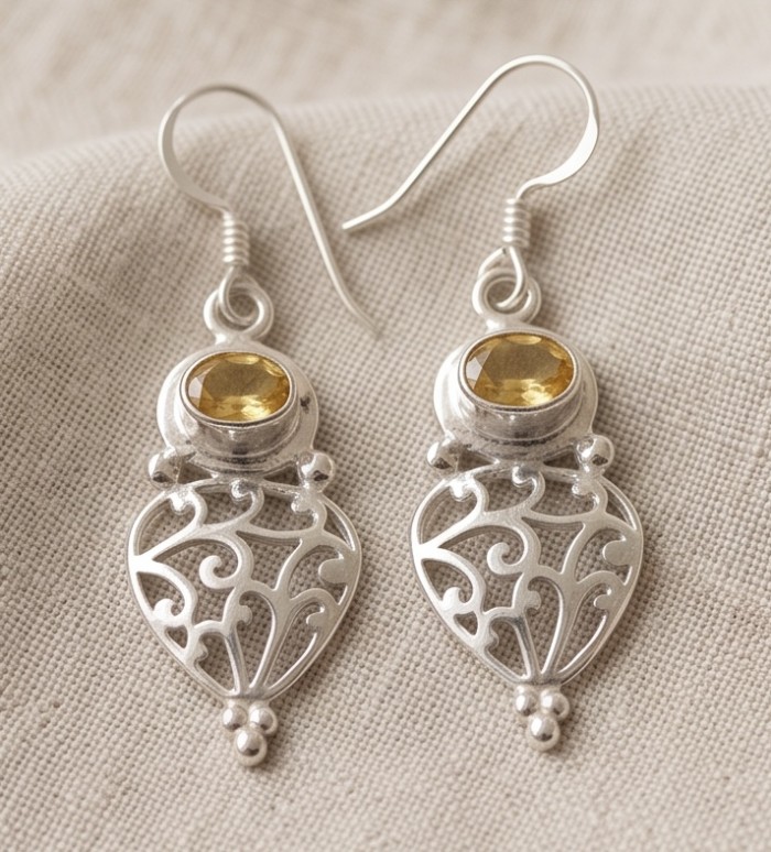 Victoria Authentic 3.5 carat Brazilian Citrine Silver handcrafted Statement earrings - photo 4