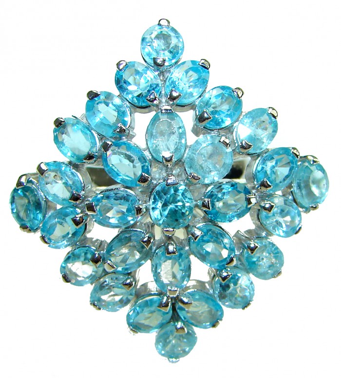 Ocean Inspired genuine Swiss Blue Topaz .925 Sterling Silver ring size 7 1/2 - photo 1