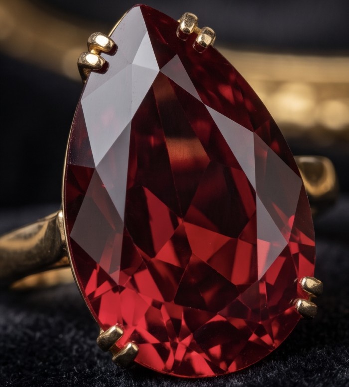 Carmen Natural 25.4 carat Ruby .925 Sterling Silver dipped in 22K Gold handmade Large Statement Ring size 5 3/4 - Close-up of Carmen 25.4 carat ruby ring, sterling silver setting.