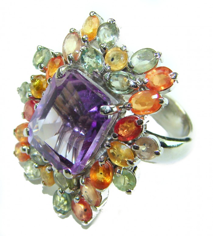 Anastasia 20.2 carat Amethyst multicolor Sapphire .925 Sterling Silver Handcrafted Statement Ring size 7 - photo 3