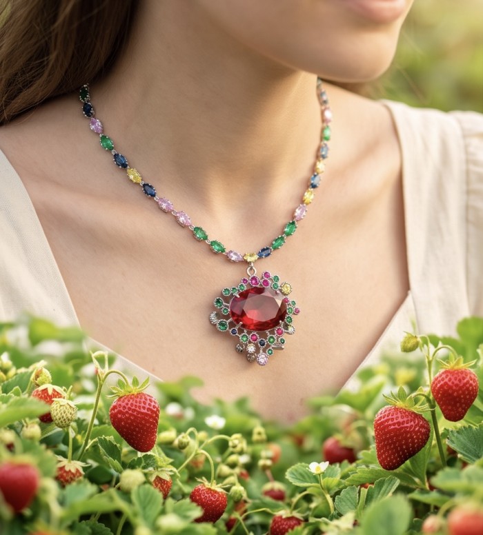 DEVOTION - 27.5 carat Pink Topaz RHODIUM over .925 Silver handcrafted Statement necklace - photo 1