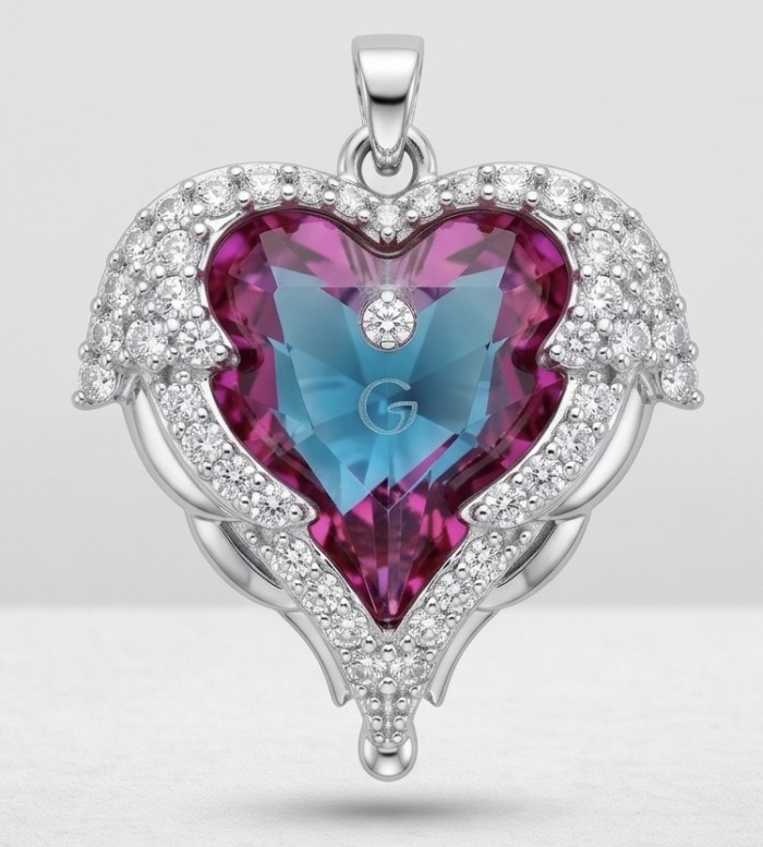Angel's Heart Luxurious 8.8 carat Rainbow Topaz Silver handcrafted pendant - photo 4