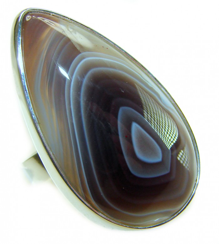 Sahara Dune Top Quality Botswana Agate .925 Sterling Silver handcrafted Ring s. 8 adjustable - Stone close-up of Sahara Dune Botswana Agate in .925 Sterling Silver