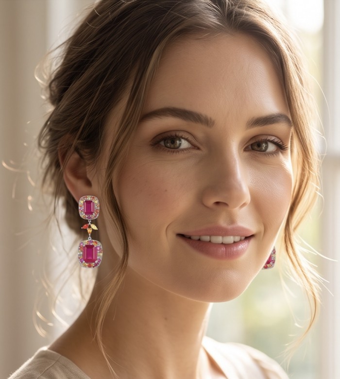 Giovanna - Magnificent Jewel - 9.2 carat Kashmir Ruby .925 Sterling Silver dipped in rhodium handcrafted incredible Statement earrings - photo 2