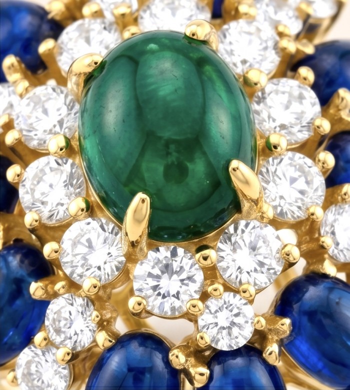 Colombian's Brilliance - emerald cut 4.7 carat Colombian Emerald 18K Gold over .925 Sterling Silver handcrafted Ring s. 6 - Colombian Eme emerald and diamond close-up with sapphire accents.