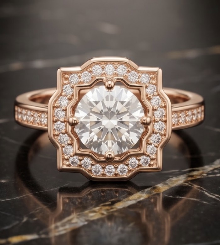 Perfection 1.8 carat White Topaz 14k Gold over .925 Silver handcrafted Cocktail Ring s. 7 - Close-up of Perfection 1.8 carat white topaz ring, top view.