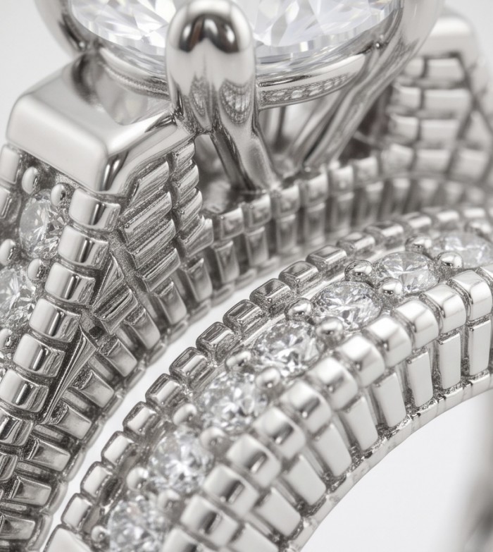 Aphrodite - 4.8 carat White Topaz Silver tone handcrafted stack up ring size 9 - photo 3