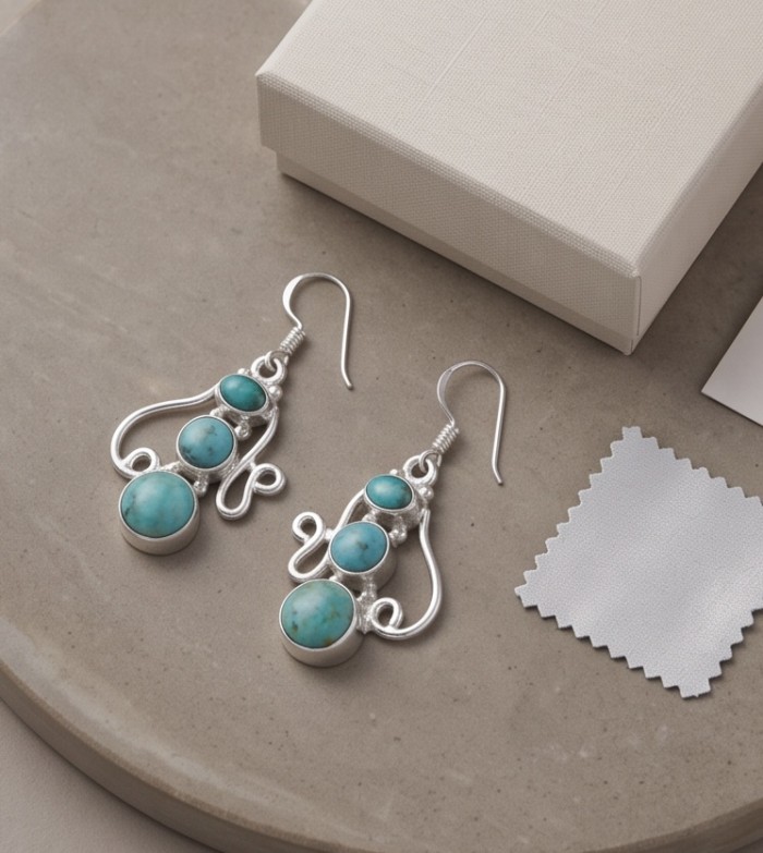 Authentic Turquoise Silver handcrafted Earrings - photo 2