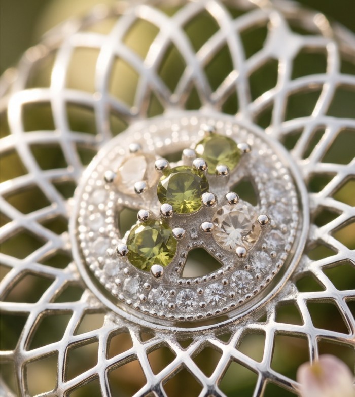 Casablanca Italy made .925 Sterling Silver brilliantly handcrafted ring s. 7 - Close-up of Casablanca Italy .925 Sterling Silver with green stones