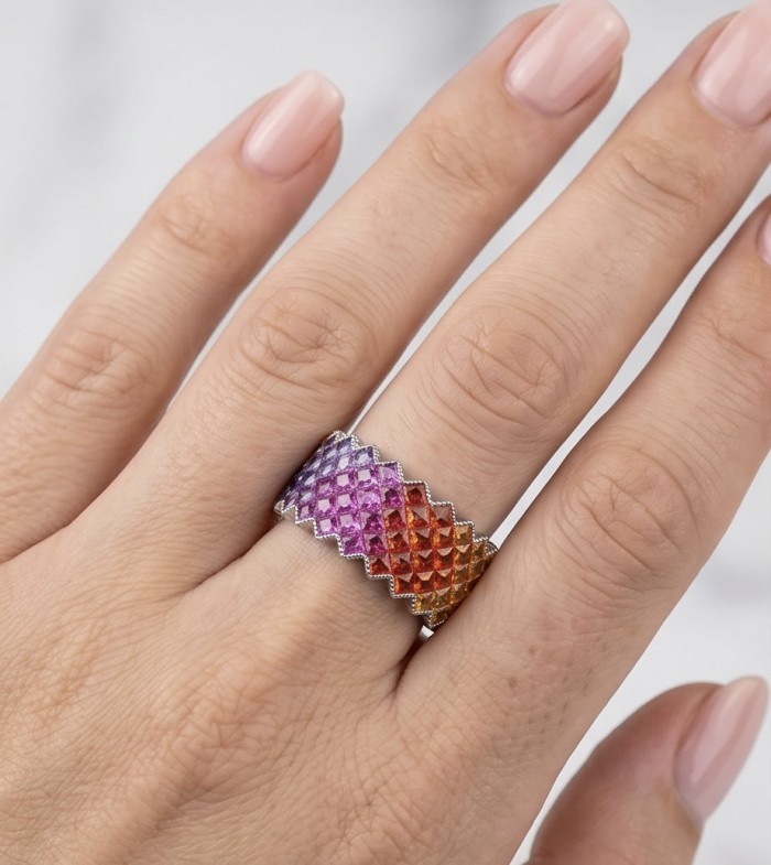 My own Rainbow - authentic 8.7 carat multigem .925 Sterling Silver Eternity Ring size 5 - photo 1