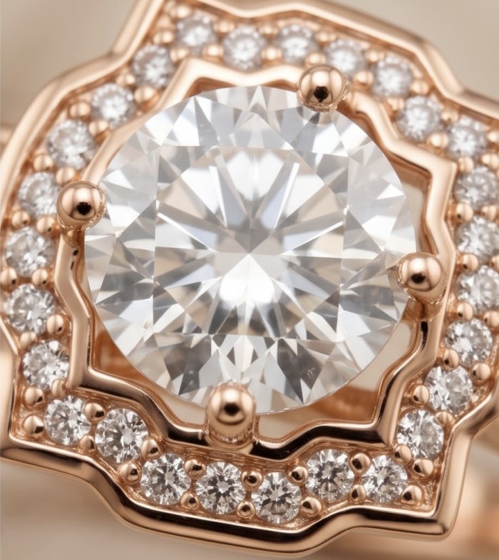 Perfection 1.8 carat White Topaz 14k Gold over .925 Silver handcrafted Cocktail Ring s. 7 - Close-up of 1.8 carat white topaz with diamond halo in gold setting