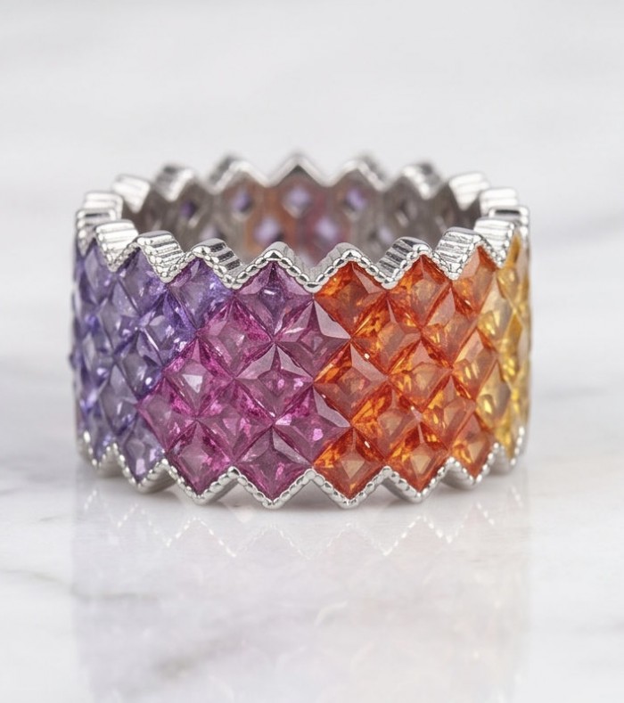 My own Rainbow - authentic 8.7 carat multigem .925 Sterling Silver Eternity Ring size 5 - photo 2