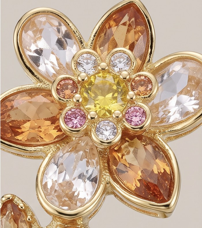 12.2 carat Blooming Garden Natural multicolot Topaz 14k Gold over .925 Sterling Silver handcrafted Statement Bracelet - Close-up of Blooming Garden multicolor topaz flower jewelry piece.