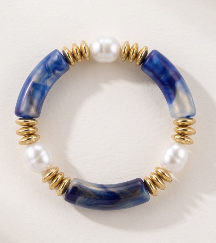 Vintage style Luxurious Blue Resin Golden stretch Bracelet - photo 4