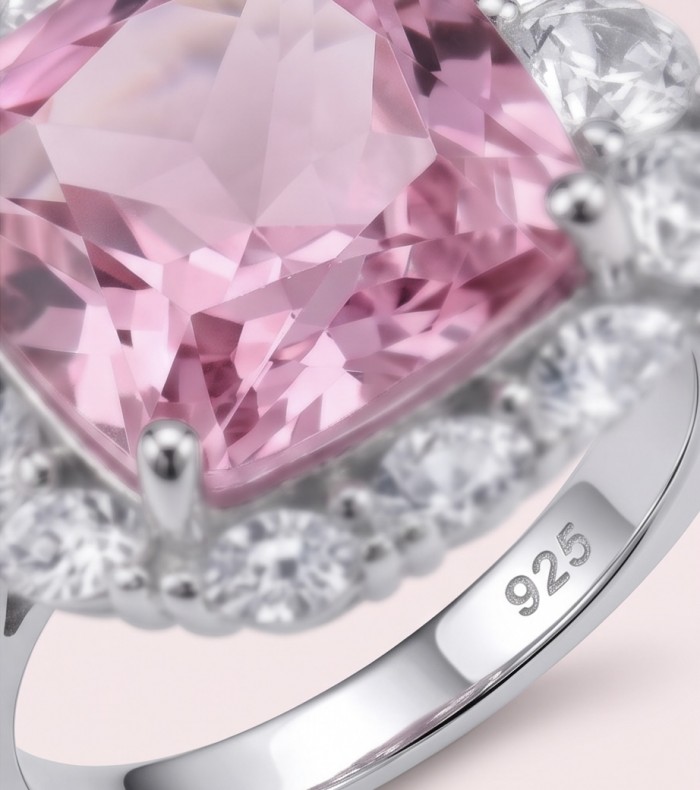 Tiffany - authentic princes cut 14.5 carat Pink Sapphire .925 Sterling Silver Handcrafted Statement Ring size 7 1/2 - photo 3