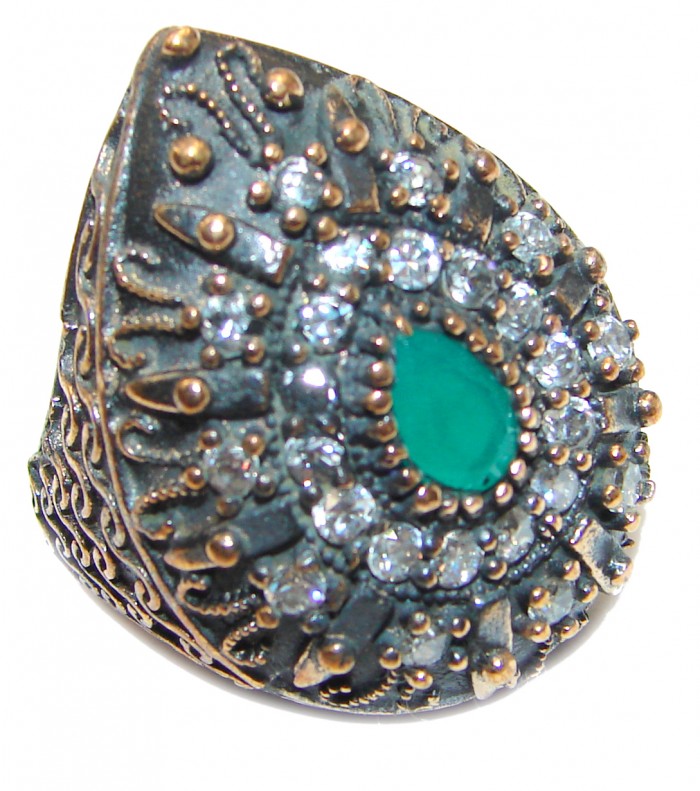 Victorian Style created Emerald & White Topaz Sterling Silver Ring s. 6 1/4 - photo 1