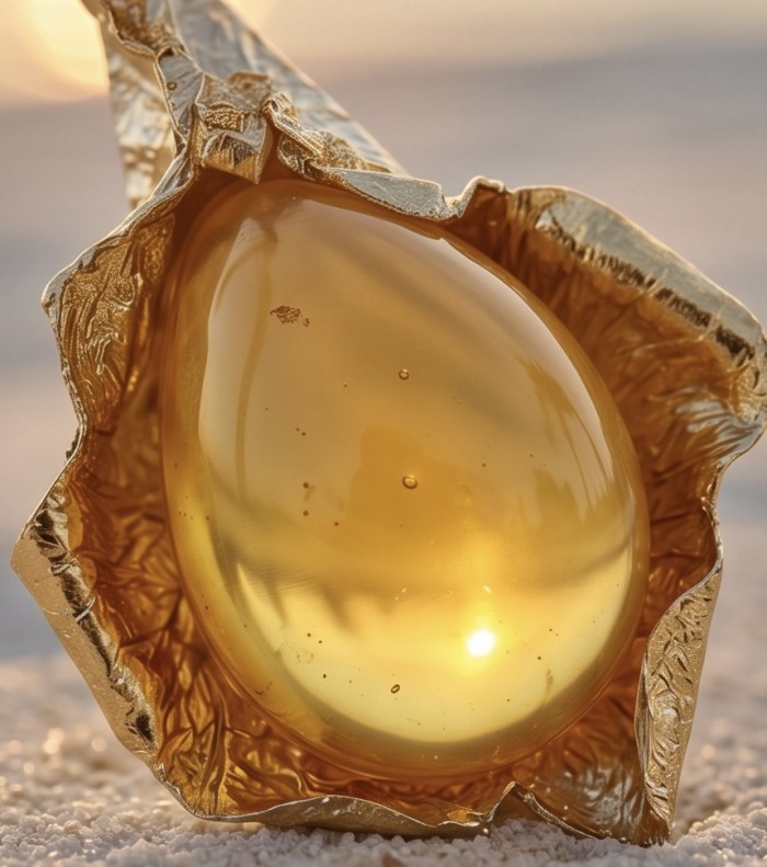 Calla Lily Prehistoric Authentic Butterscotch Baltic Amber 2 tones .925 Sterling Silver beautifully handcrafted LARGE Pendant - Close-up of a butterscotch Baltic amber in a calla lily setting.