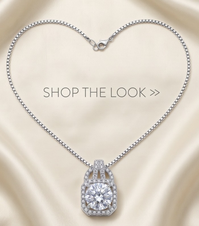 Romantica Precious Natural 4.2 carat White Topaz Silver handmade necklace - Heart-shaped arrangement of topaz silver necklace on satin background.