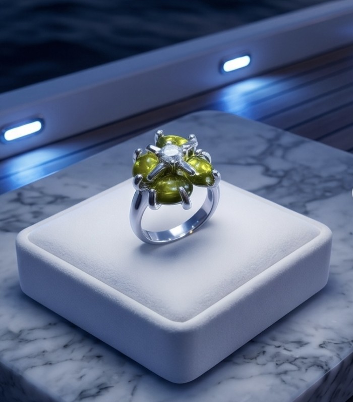 Clover 7.9 carat authentic Himalayan Peridot .925 Sterling Silver Handcrafted Statement Ring size 6 - photo 4