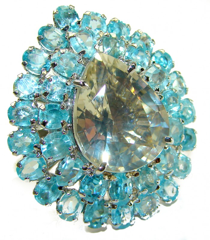 Snow Queen Huge Champagne Topaz .925 Sterling Silver handmade Statement Ring size 7 1/4 - photo 3
